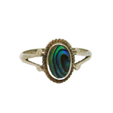 Sterling Silver Oval Abalone Shell Dress Ring Vintage c1970 Size N 1/2