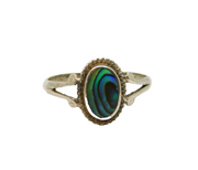 Sterling Silver Oval Abalone Shell Dress Ring Vintage c1970 Size N 1/2