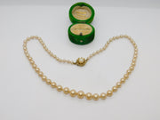 Sterling Silver Gilt Clasp Graduating Simulated Pearl Necklace Vintage c1980