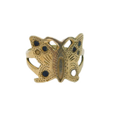 Sterling Silver & Enamel Butterfly Adjustable Band Ring Vintage c1970 Size I