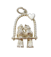 Sterling Silver Love Birds Charm Pendant Vintage c1970
