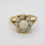 9ct Yellow Gold & White Opal Set Floral Cluster Ring Vintage 1973 Birmingham