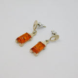 Pair of Sterling Silver Baltic Amber Rectangular Stud Earrings Vintage c1970