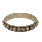 950 Silver Flower Repeat Pattern Dress Band Ring Vintage c1970 Size O