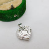 9ct White Gold Small Diamond Heart Locket Pendant Vintage c1990