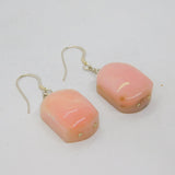 Pair of Sterling Silver Pink Quartz Artisan Hook Drop Earrings Vintage c1970