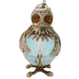 Sterling Silver Large Glass Set Owl Charm Pendant Vintage c1970