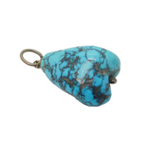Art Deco Sterling Silver Mounted Raw Turquoise Drop Pendant Antique