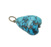 Art Deco Sterling Silver Mounted Raw Turquoise Drop Pendant Antique