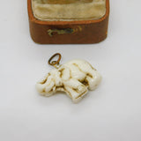 Czech White Glass Elephant Good Luck Charm Pendant Antique c1920 Art Deco