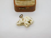 Czech White Glass Elephant Good Luck Charm Pendant Antique c1920 Art Deco