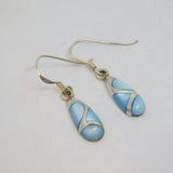 Pair of Sterling Silver Blue Shell Peadrop Hook Earrings Vintage c1970