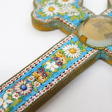 20th Century Italian Large Micro Mosaic Papal Cross Medallion Antique c1930s