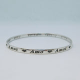 Sterling Silver Latin 'Amo, Amas, Amat' Sweetheart Bangle Bracelet Vintage 1998