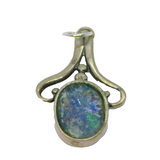 Sterling Silver Blue Foiled Glass Oval Drop Charm Pendant Vintage c1970
