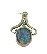 Sterling Silver Blue Foiled Glass Oval Drop Charm Pendant Vintage c1970