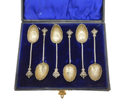 Boxed Set of Sterling Silver Queen Victoria Jubilee Teaspoons Antique 1896
