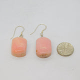 Pair of Sterling Silver Pink Quartz Artisan Hook Drop Earrings Vintage c1970