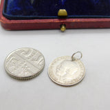 Sterling Silver King George V Threepence Coin Charm Pendant Antique 1917 WW1