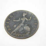King George II Copper Halfpenny Coin 4 over 3 Antique 1734 Fine Condition