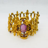 Victorian Rolled Gold Amethyst Paste Set Etruscan Style Cuff Bracelet Antique