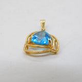 Mexican 10ct Yellow Gold & Blue Topaz Set Drop Pendant Vintage c1980s