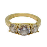 Gold On Sterling Silver Triple CZ Dress Ring Vintage c1970 Size N 1/2