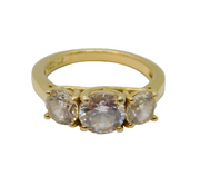 Gold On Sterling Silver Triple CZ Dress Ring Vintage c1970 Size N 1/2