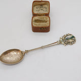 Swiss 830 Silver & Enamel Vevey & Chillon Souvenir Spoon Antique c1930 Art Deco