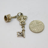 Sterling Silver '21' Age Key & Crown Charm Pendant Vintage c1970