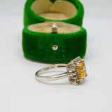 Sterling Silver Yellow & Clear Crystal Dress Ring Vintage c1970 Size L 1/2