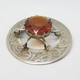 19th Century Large Scottish Silver Plated Citrine Set Kilt Brooch Antique