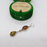 Sterling Silver Cabochon Amber Drop Charm Pendant Vintage c1970