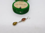 Sterling Silver Cabochon Amber Drop Charm Pendant Vintage c1970