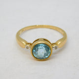 9ct Yellow Gold, Blue Topaz & Diamond Set Dress Ring Vintage c1990s
