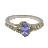 Sterling Silver Tanzanite & White Sapphire Dress Ring Vintage c1970 Size M