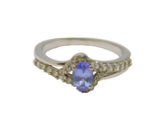 Sterling Silver Tanzanite & White Sapphire Dress Ring Vintage c1970 Size M
