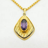 Amerikaner Gold Plated Amethyst Set Cable Link Pendant Necklace Vintage
