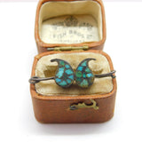 Sterling Silver Natural Turquoise Drop Pattern Brooch Antique c1920 Art Deco
