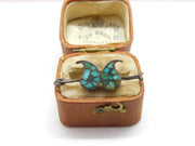 Sterling Silver Natural Turquoise Drop Pattern Brooch Antique c1920 Art Deco