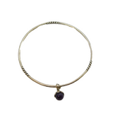 Sterling Silver Amethyst Charm Patterned Bangle Bracelet Contemporary c2010