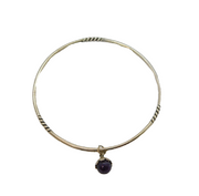 Sterling Silver Amethyst Charm Patterned Bangle Bracelet Contemporary c2010