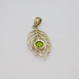 Sterling Silver Faceted Peridot Cutwork Leaf Pendant Modern c1990s