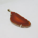 Sterling Silver Carnelian Banded Agate Slice Pendant Vintage c1970