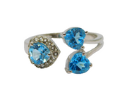 Sterling Silver 3 Heart Blue Topaz With Spinel Ring Vintage c1970 Size O 1/2