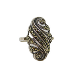 Sterling Silver Marcasite Swirly Pattern Art Deco Ring Antique c1930 Size N