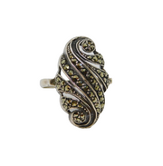 Sterling Silver Marcasite Swirly Pattern Art Deco Ring Antique c1930 Size N