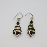 Pair of Sterling Silver Colourful Multi-Gemstone Hook Earrings Modern c1990