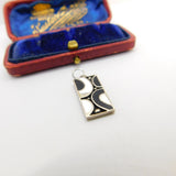 Sterling Silver Onyx & Mother Of Pearl Slate Charm Pendant Vintage c1970