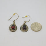 Pair of Sterling Silver Peardrop Garnet Boho Style Drop Earrings Vintage c1970